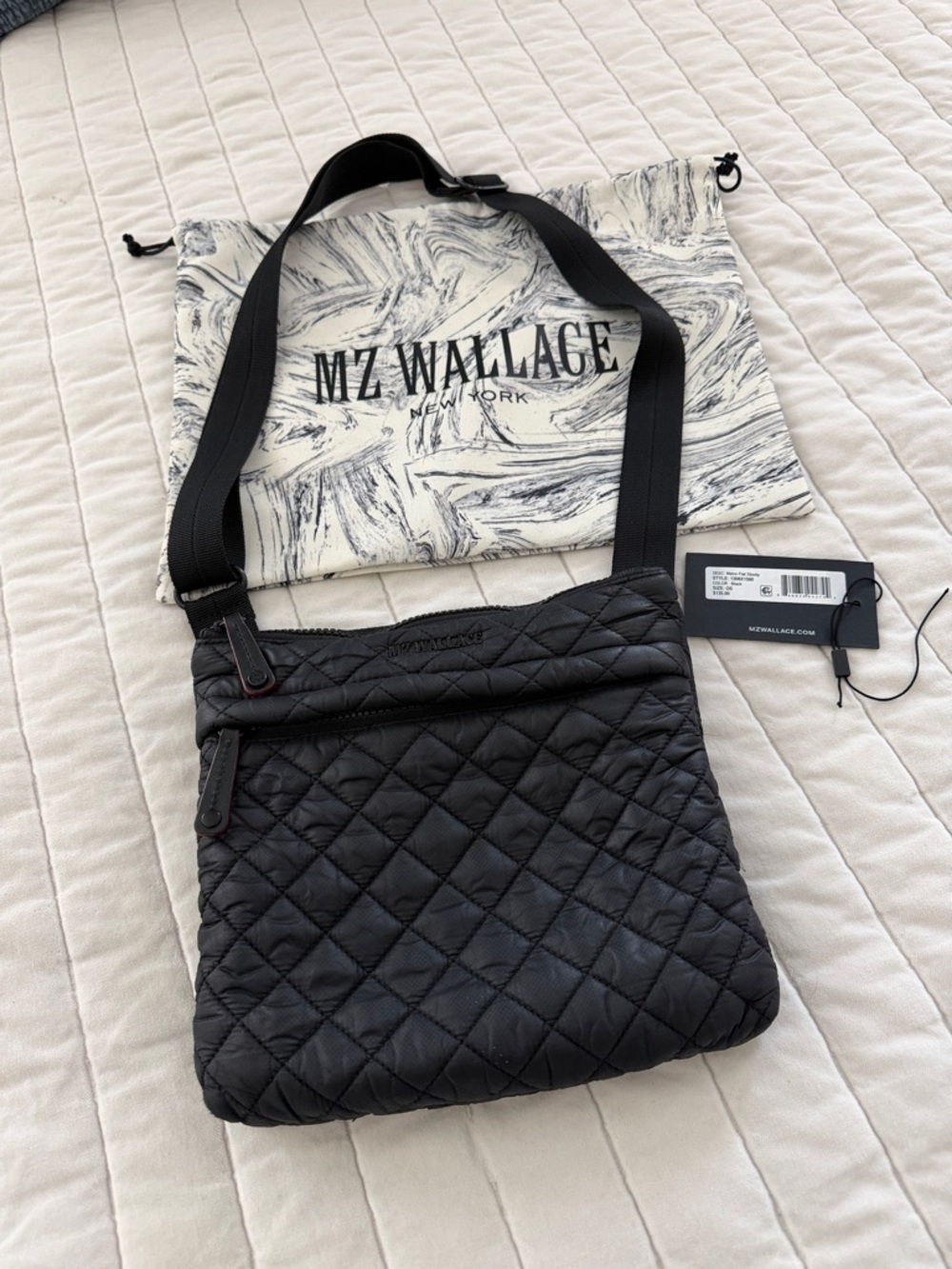 MZ Wallace Metro Flat Xbody Black Quilted Messenger Crossbody